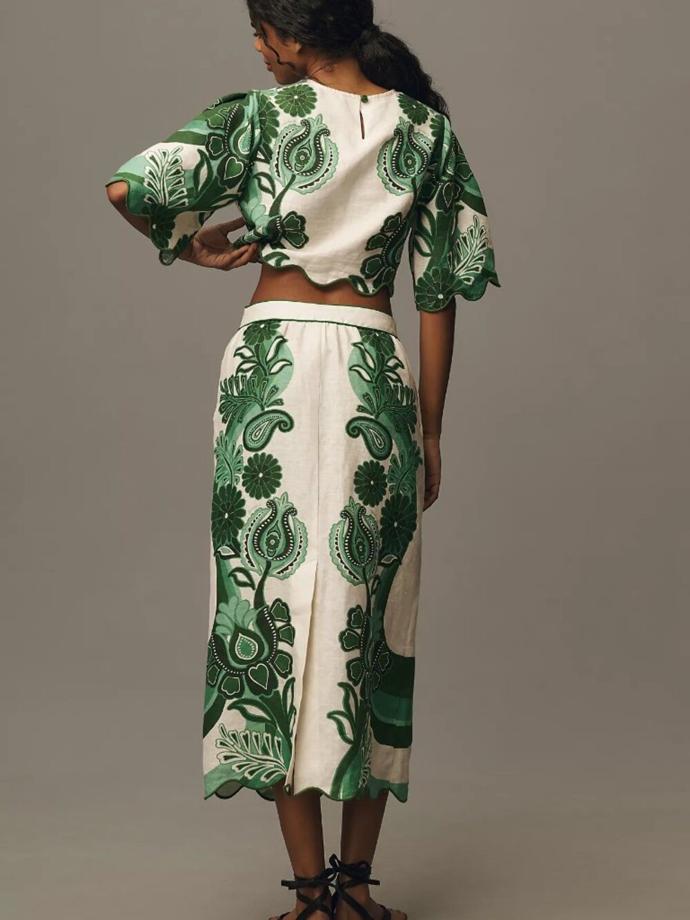 Farm Rio Linen Festival Green Midi Skirt *BRAND NEW WITHOUT TAGS* - Picture 3 of 13